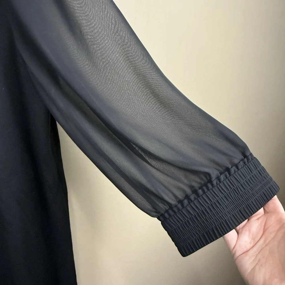 LAFAYETTE‎ 148 Ponte Knit Black Sheer Sleeve Shift Sheath Size XL